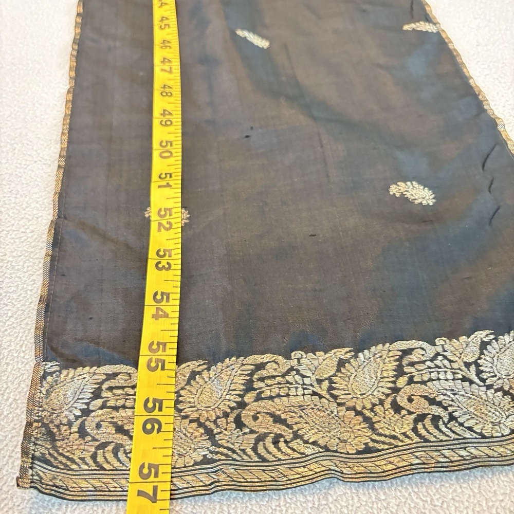 Royal Silk Scarf Black Silk With Gold Metallic Motif And Trim Elegant Art Lux - Picture 10 of 12